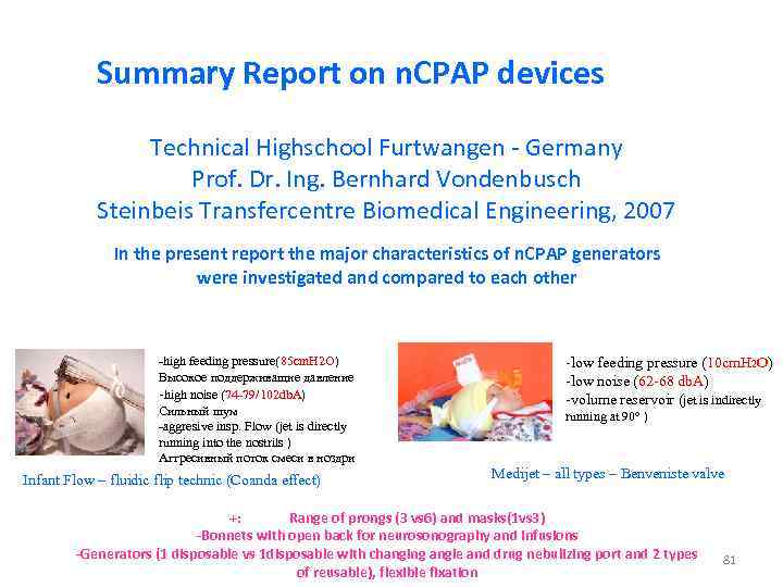 Summary Report on n. CPAP devices Technical Highschool Furtwangen - Germany Prof. Dr. Ing.