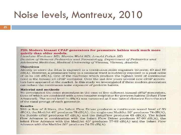Noise levels, Montreux, 2010 83 