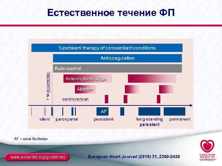 Естественное течение ФП AF = atrial fibrillation www. escardio. org/guidelines European Heart Journal (2010)