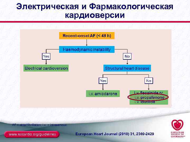 Электрическая и Фармакологическая кардиоверсии AF = atrial fibrillation; i. v. = intravenous. www. escardio.