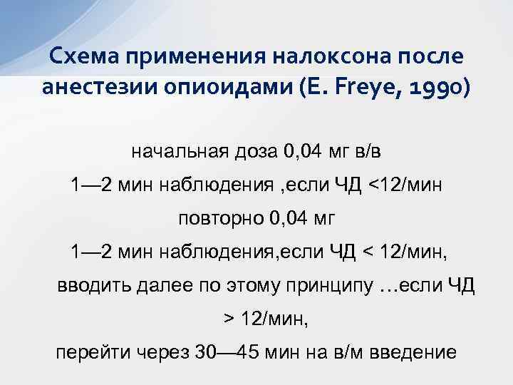 Схема применения налоксона после анестезии опиоидами (Е. Freye, 1990) начальная доза 0, 04 мг