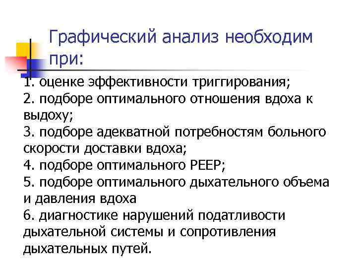 Графический анализ необходим при: 1. оценке эффективности триггирования; 2. подборе оптимального отношения вдоха к