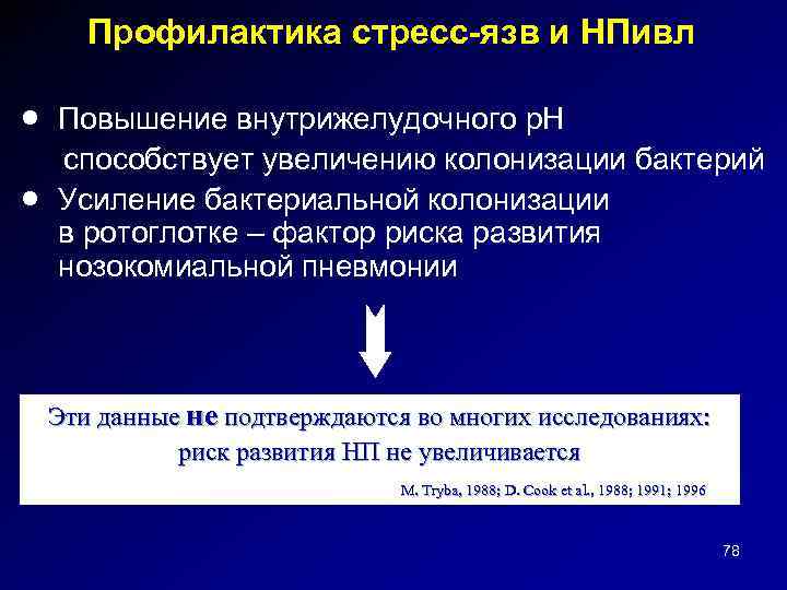 Профилактика стресс-язв и НПивл · · Повышение внутрижелудочного p. H способствует увеличению колонизации бактерий