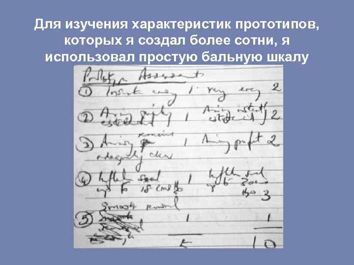 Для изучения характеристик прототипов, которых я создал более сотни, я использовал простую бальную шкалу