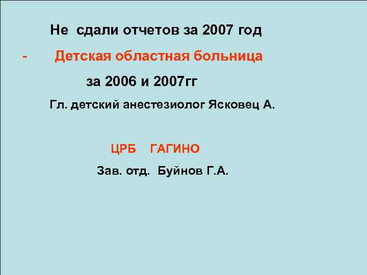 Не сдали отчетов за 2007 год - Детская областная больница за 2006 и 2007