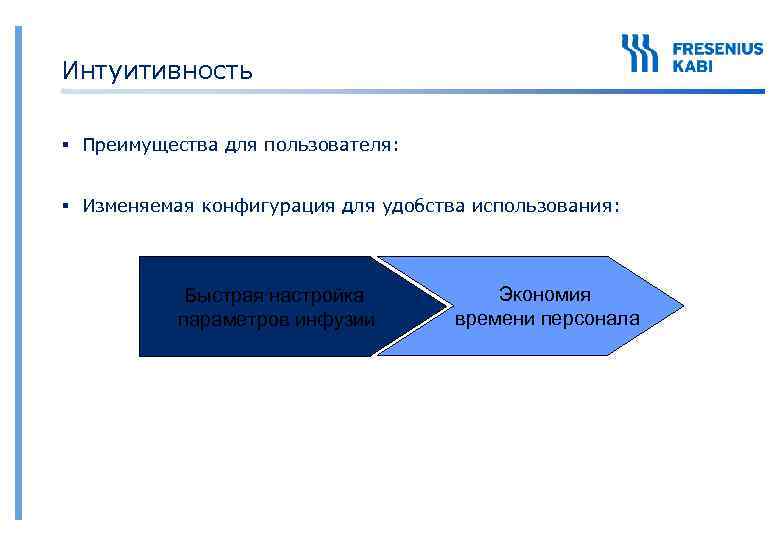 Интуитивность § Преимущества для пользователя: § Изменяемая конфигурация для удобства использования: Быстрая настройка параметров