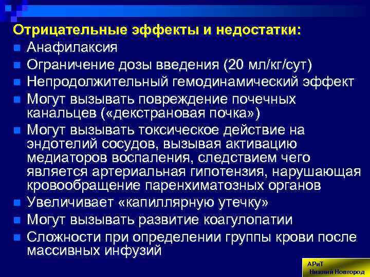 Отрицательные эффекты и недостатки: n Анафилаксия n Ограничение дозы введения (20 мл/кг/сут) n Непродолжительный