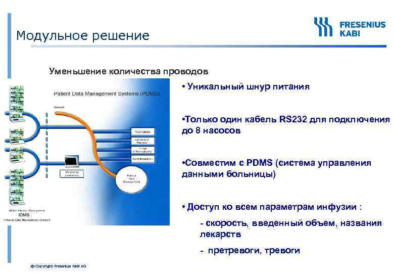 Модульное решение Уменьшение количества проводов • Уникальный шнур питания • Только один кабель RS