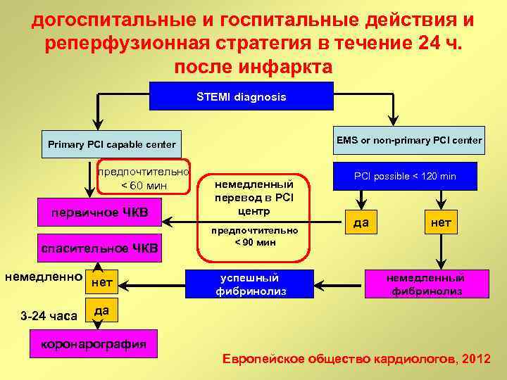 догоспитальные и госпитальные действия и реперфузионная стратегия в течение 24 ч. после инфаркта STEMI