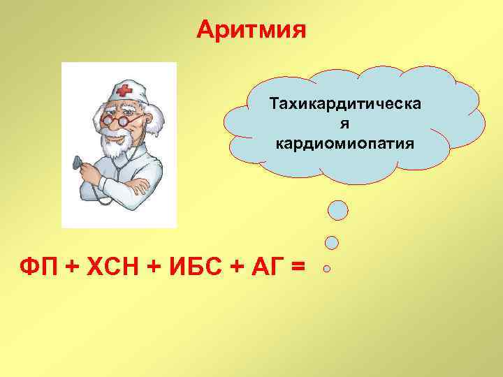 Аритмия Тахикардитическа я кардиомиопатия ФП + ХСН + ИБС + АГ = 