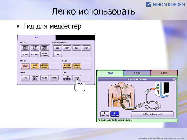 Легко использовать • Гид для медсестер All Rights Reserved, Copyrights NIHON KOHDEN CORPORATION 