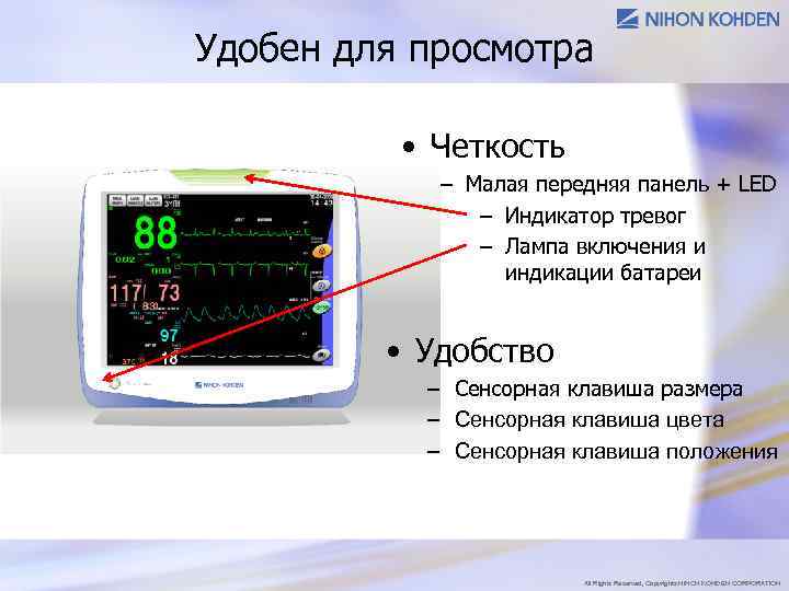 Удобен для просмотра • Четкость – Малая передняя панель + LED – Индикатор тревог