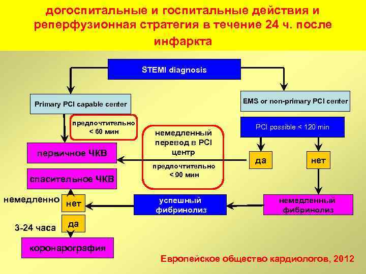 догоспитальные и госпитальные действия и реперфузионная стратегия в течение 24 ч. после инфаркта STEMI