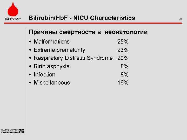 RED SYSTEM™ Bilirubin/Hb. F - NICU Characteristics Причины смертности в неонатологии • • •