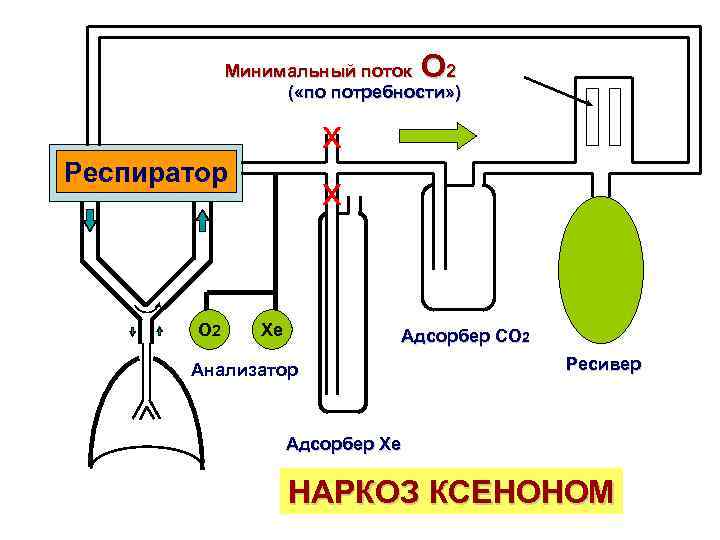 О Минимальный поток 2 ( «по потребности» ) х х Респиратор О 2 Xe