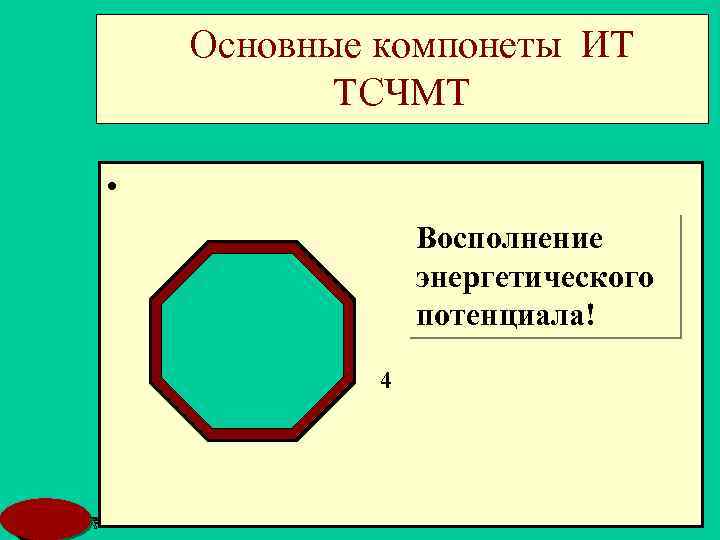 Основные компонеты ИТ ТСЧМТ • Восполнение энергетического потенциала! 4 MSD 