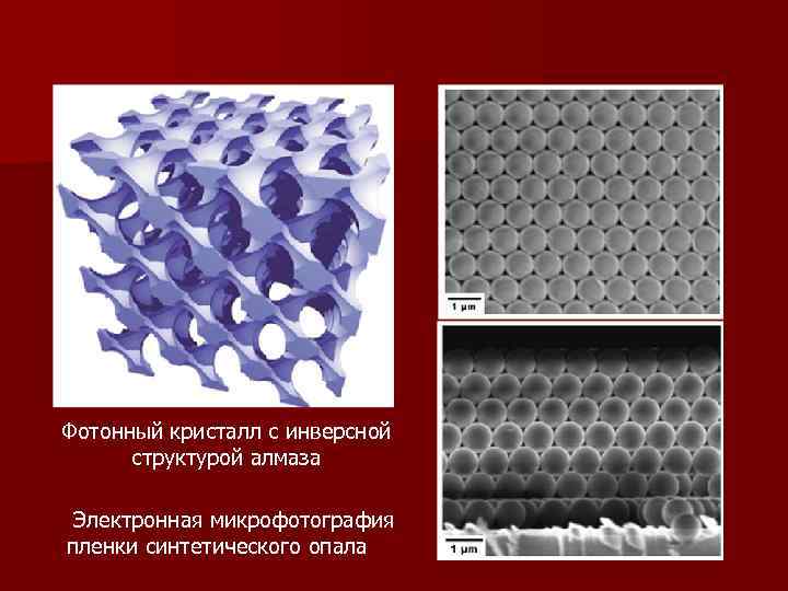 Фотонный кристалл с инверсной структурой алмаза Электронная микрофотография пленки синтетического опала 