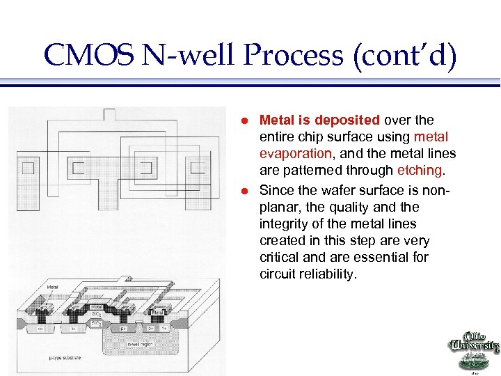 CMOS N-well Process (cont’d) l l EE 415 VLSI Design Metal is deposited over