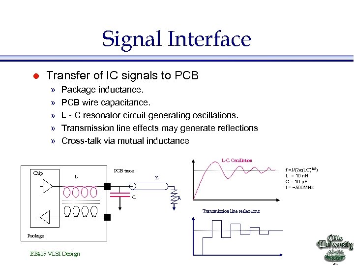 Signal Interface l Transfer of IC signals to PCB » » » Package inductance.