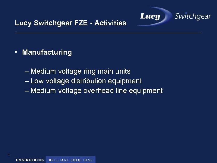 Lucy Switchgear FZE - Activities • Manufacturing – Medium voltage ring main units –