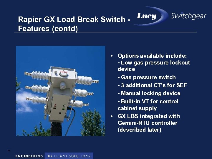 Rapier GX Load Break Switch Features (contd) • Options available include: - Low gas