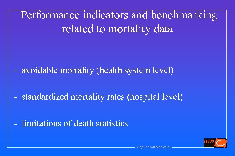 Performance indicators and benchmarking related to mortality data - avoidable mortality (health system level)