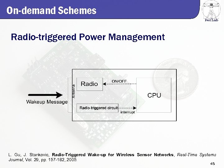 On-demand Schemes Per. Lab Radio-triggered Power Management L. Gu, J. Stankovic, Radio-Triggered Wake-up for