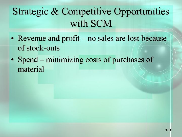 Strategic & Competitive Opportunities with SCM • Revenue and profit – no sales are
