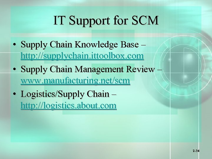 IT Support for SCM • Supply Chain Knowledge Base – http: //supplychain. ittoolbox. com