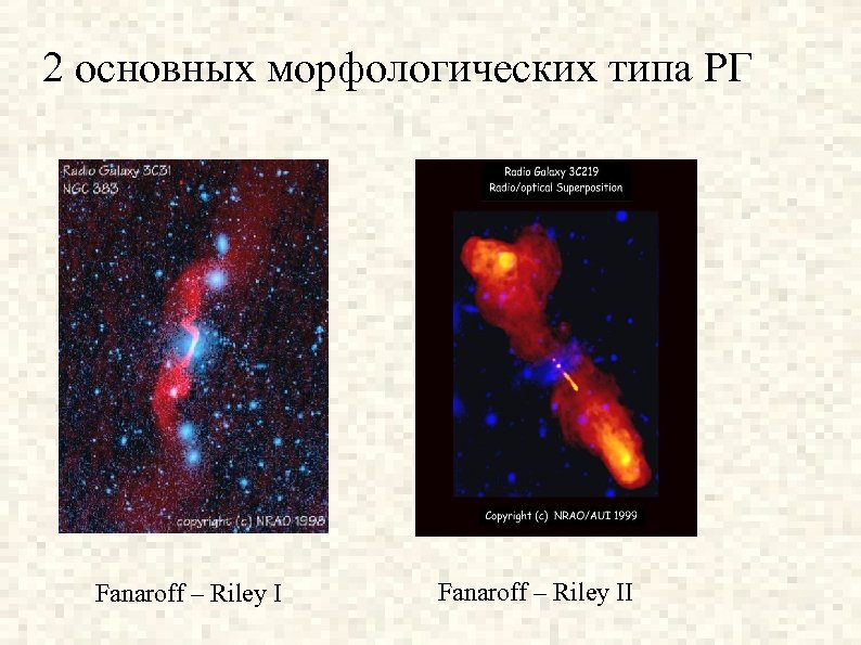 2 основных морфологических типа РГ Fanaroff – Riley II 