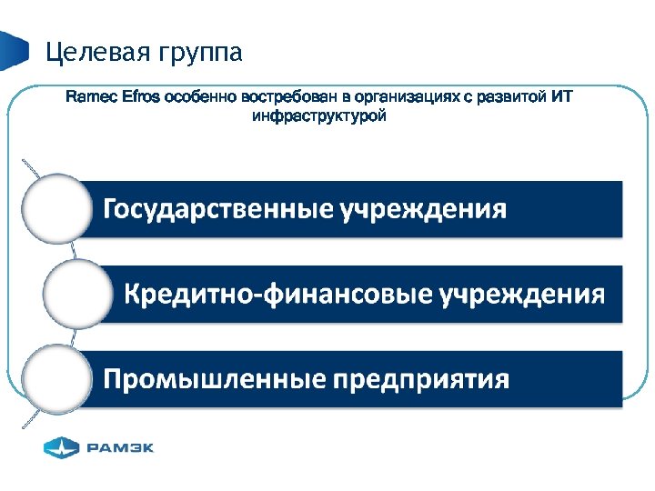Целевая группа Ramec Efros особенно востребован в организациях с развитой ИТ инфраструктурой 