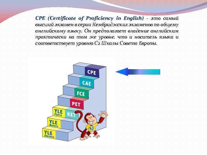 CPE (Certificate of Proficiency in English) - это самый высший экзамен в серии Кембриджских