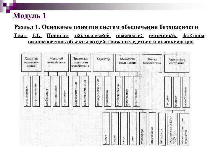 Модуль 1 Раздел 1. Основные понятия систем обеспечения безопасности Тема 1. 1. Понятие экологической