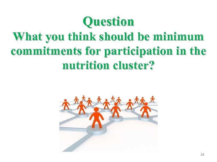 Question What you think should be minimum commitments for participation in the nutrition cluster?