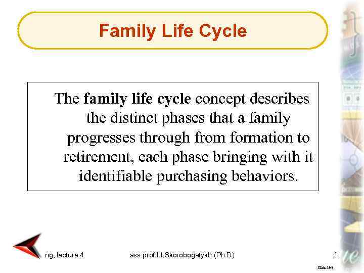Family Life Cycle The family life cycle concept describes the distinct phases that a