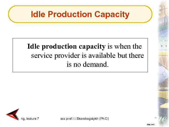 Idle Production Capacity Idle production capacity is when the service provider is available but