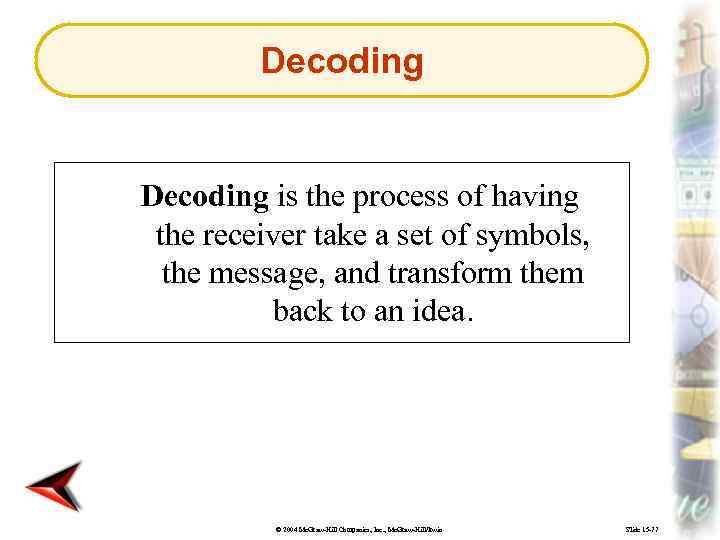 Decoding is the process of having the receiver take a set of symbols, the