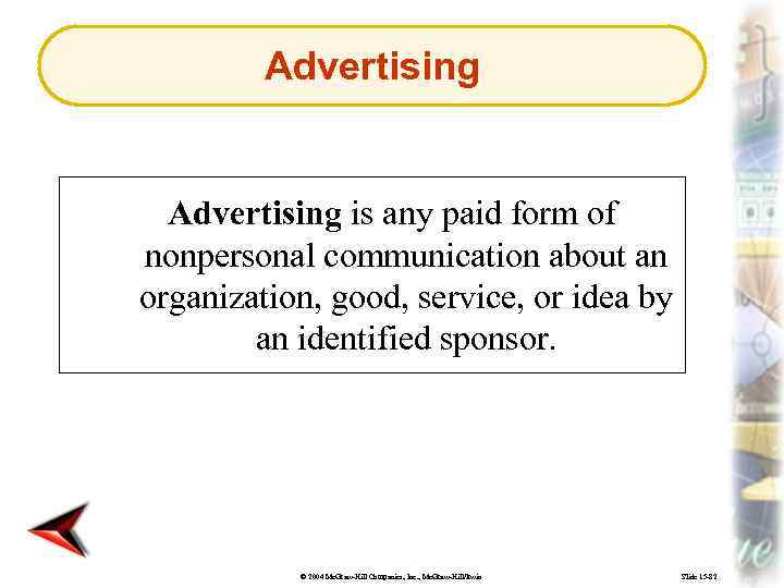 Advertising is any paid form of nonpersonal communication about an organization, good, service, or