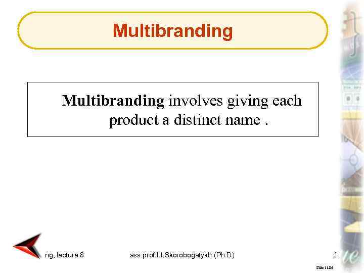 Multibranding involves giving each product a distinct name. marketing, lecture 8 ass. prof. I.