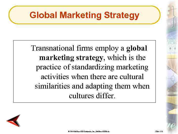 Global Marketing Strategy Transnational firms employ a global marketing strategy, which is the practice
