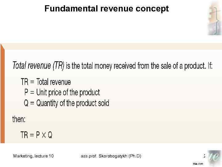 Fundamental revenue concept Marketing, lecture 10 ass. prof. Skorobogatykh (Ph. D) 26 Slide 12
