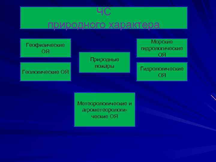 ЧС природного характера Геофизические ОЯ Природные пожары Геологические ОЯ Метеорологические и агрометеорологические ОЯ Морские
