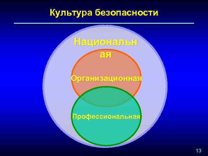 Культура безопасности Национальн ая Организационная Профессиональная 13 