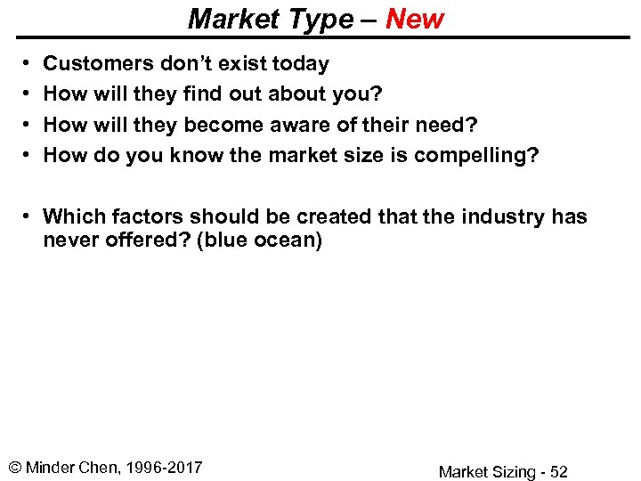 Market Type – New • • Customers don’t exist today How will they find