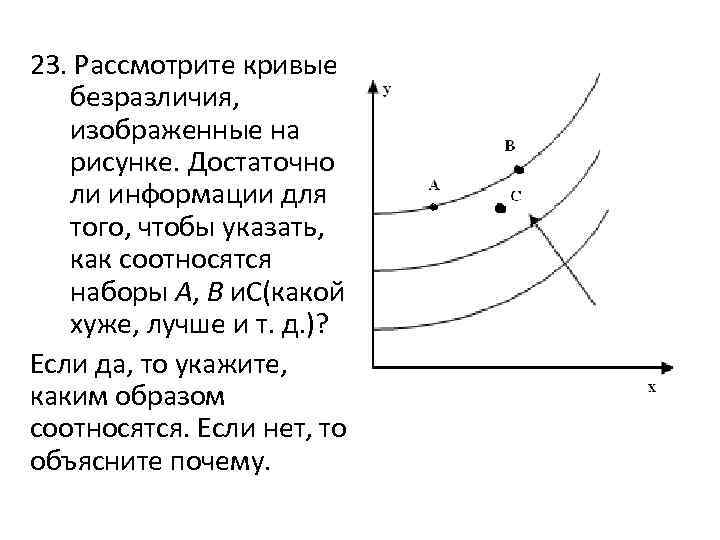 23. Рассмотрите кривые безразличия, изображенные на рисунке. Достаточно ли информации для того, чтобы указать,