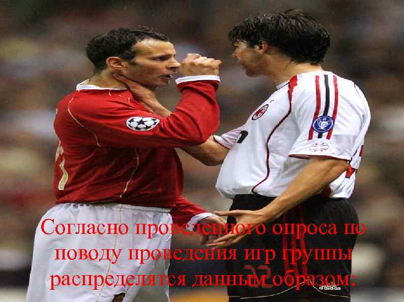Согласно проведенного опроса по поводу проведения игр группы распределятся данным образом: 