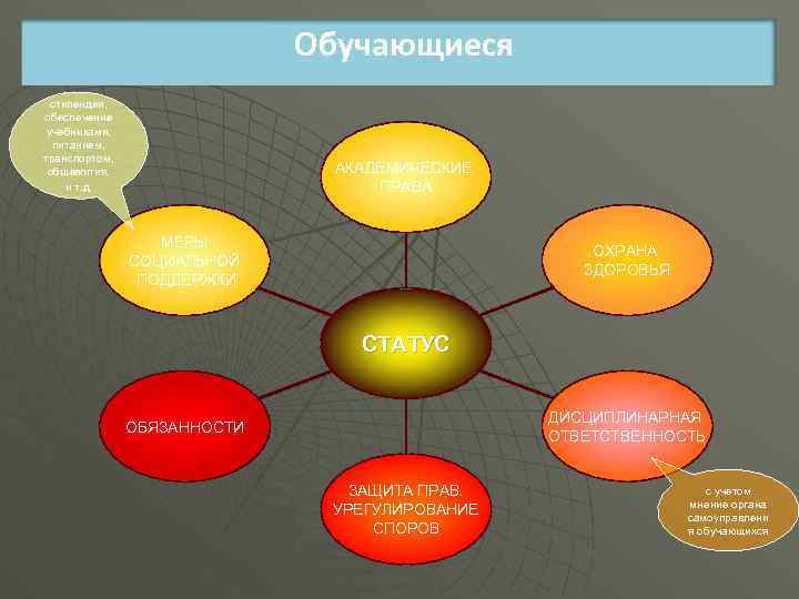 Обучающиеся стипендии, обеспечение учебниками, питанием, транспортом, общежития, и т. д. АКАДЕМИЧЕСКИЕ ПРАВА МЕРЫ СОЦИАЛЬНОЙ