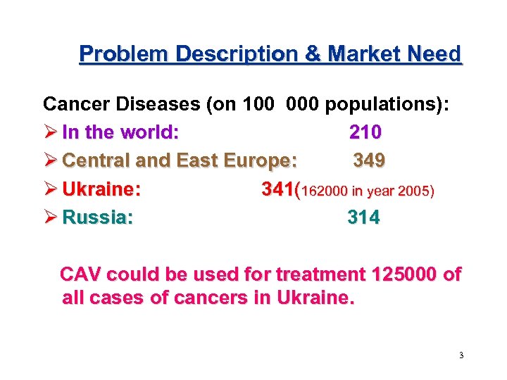 Problem Description & Market Need Cancer Diseases (on 100 000 populations): Ø In the