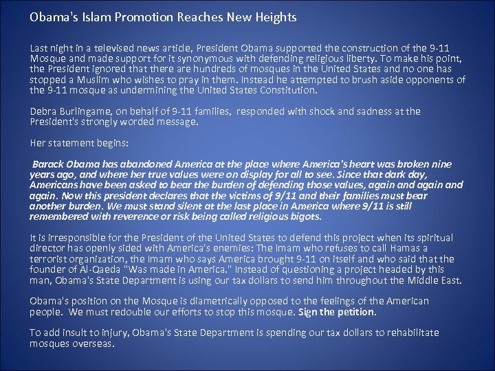 Obama's Islam Promotion Reaches New Heights Last night in a televised news article, President