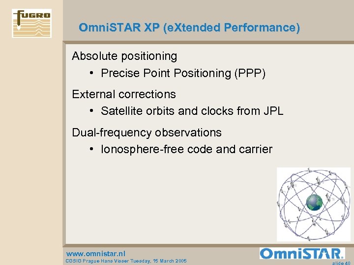 Omni. STAR XP (e. Xtended Performance) Absolute positioning • Precise Point Positioning (PPP) External